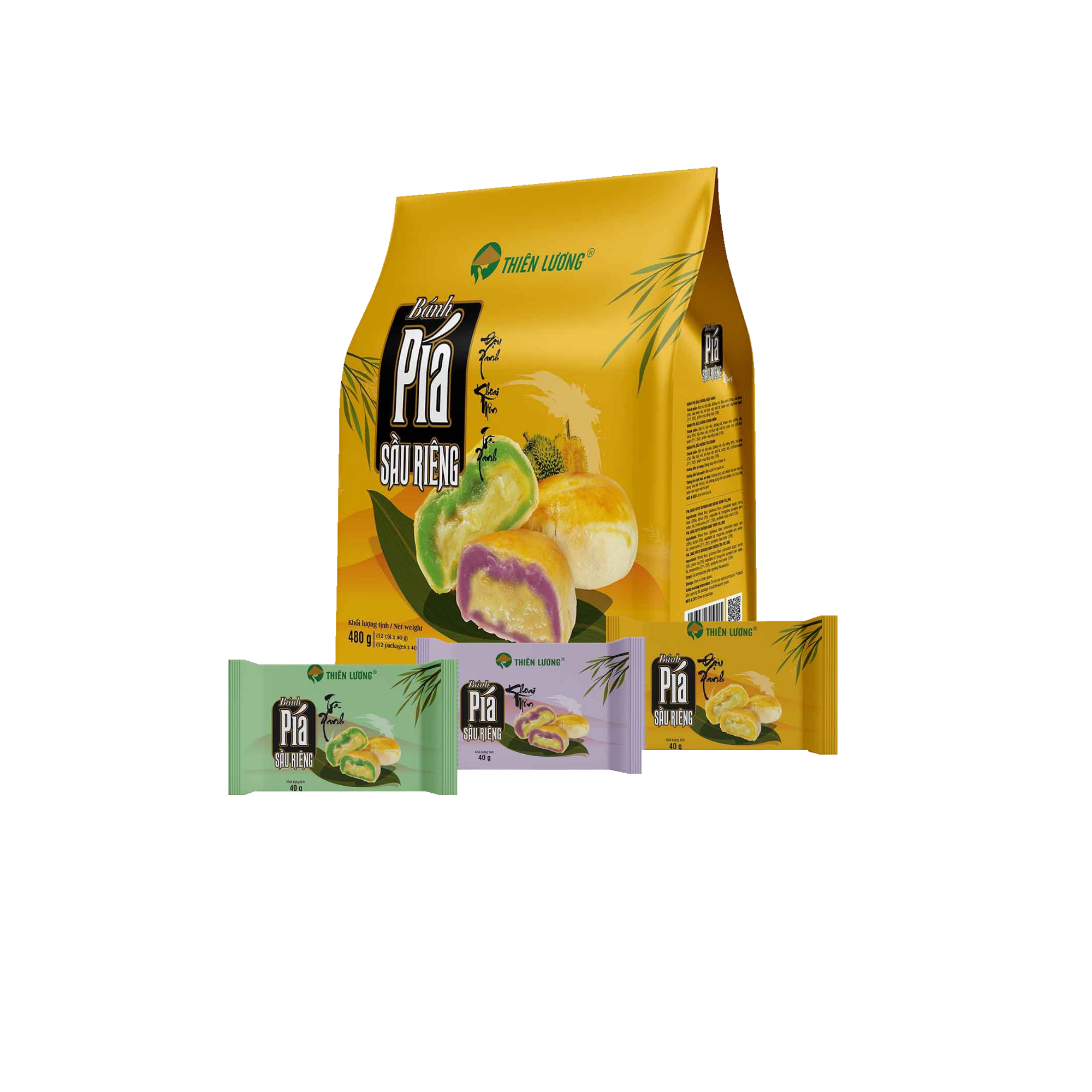 Hỗn hợp bánh pía sầu riêng mini khoai môn, đậu xanh, trà xanh Thiên Lương 480 g (I0000212)