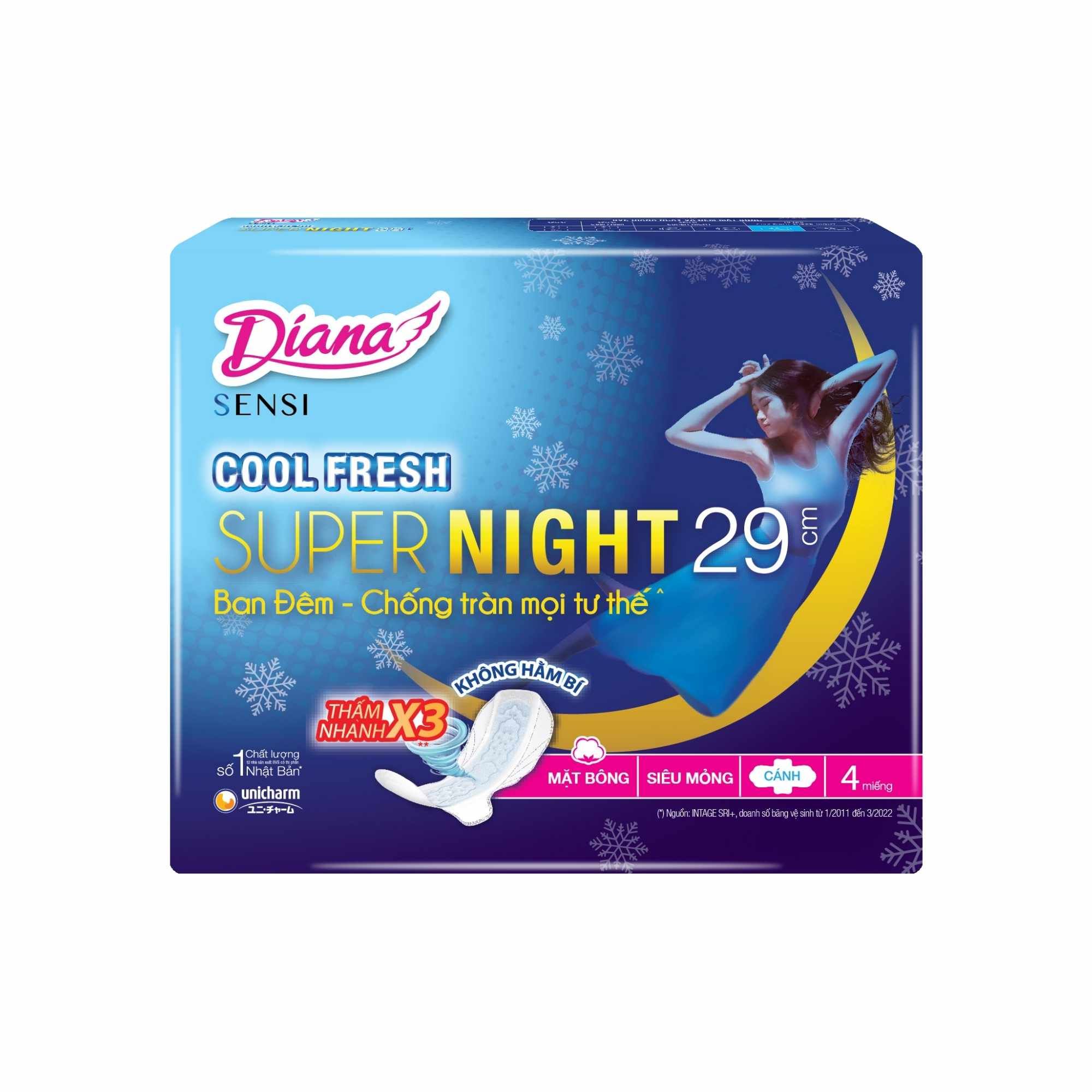 Băng vệ sinh Diana Sensi Night Cool Fresh 29 cm gói 4 miếng
