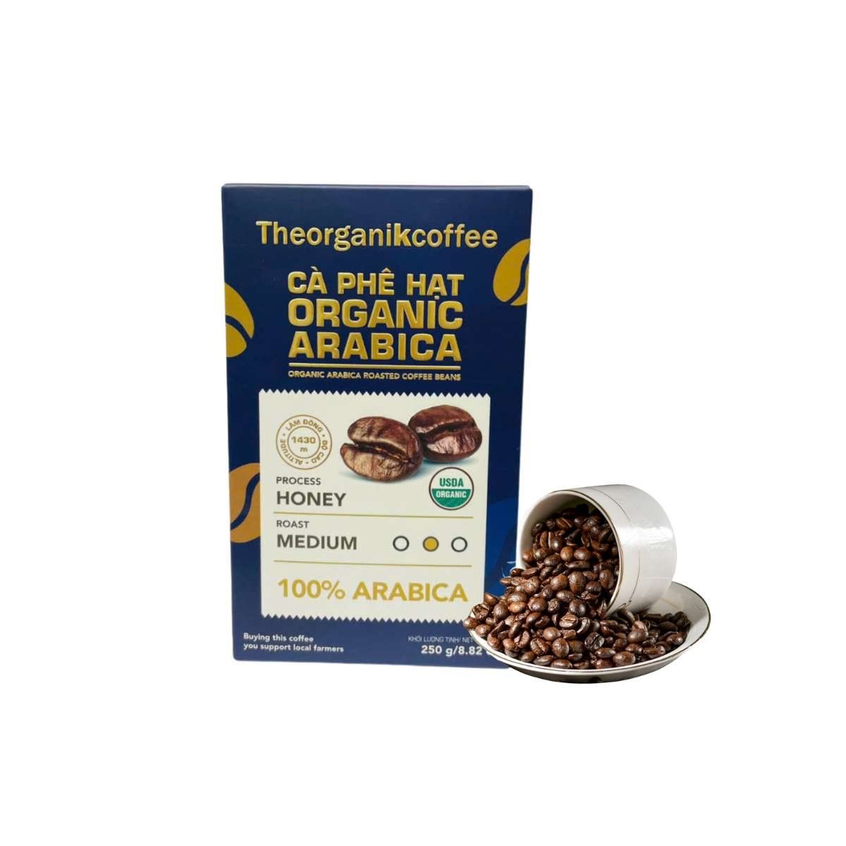 Cà phê Arabica hữu cơ rang mộc Theorganikcoffee dạng hạt - 250g