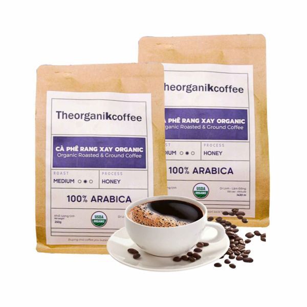 Cà phê 100% Arabica rang xay Theorganikcoffee 250G