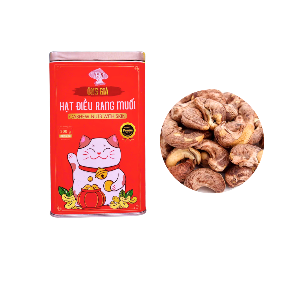 Hạt điều rang muối Ông Già hộp thiếc 300 g