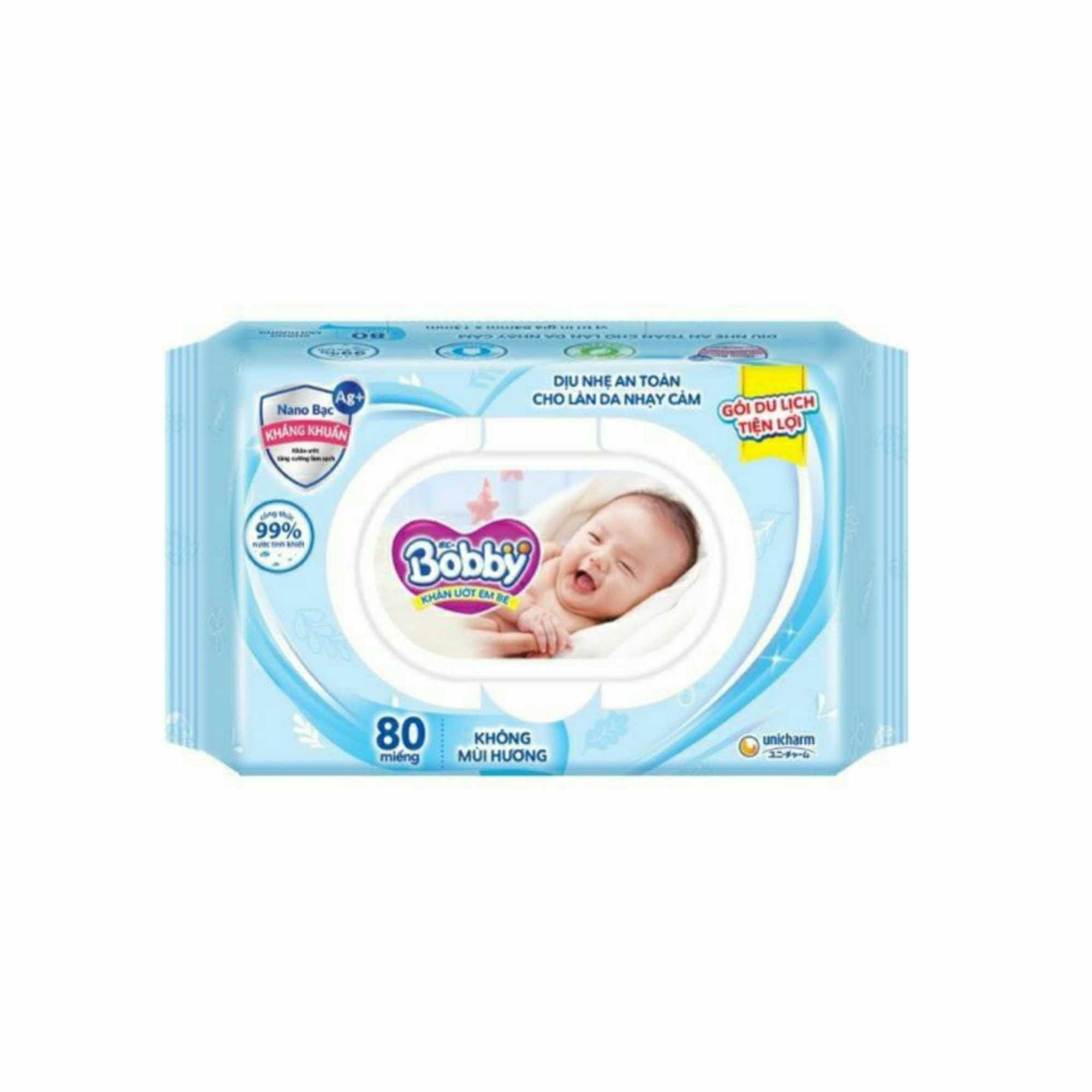 Khăn ướt em bé Bobby không mùi hương gói 100 miếng