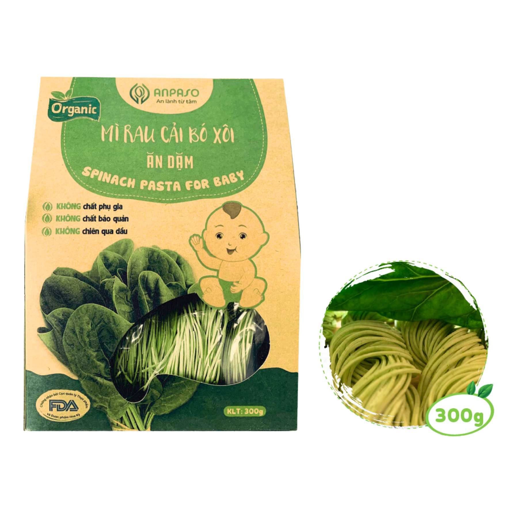 Mì cải bó xôi Organic Anpaso 300G