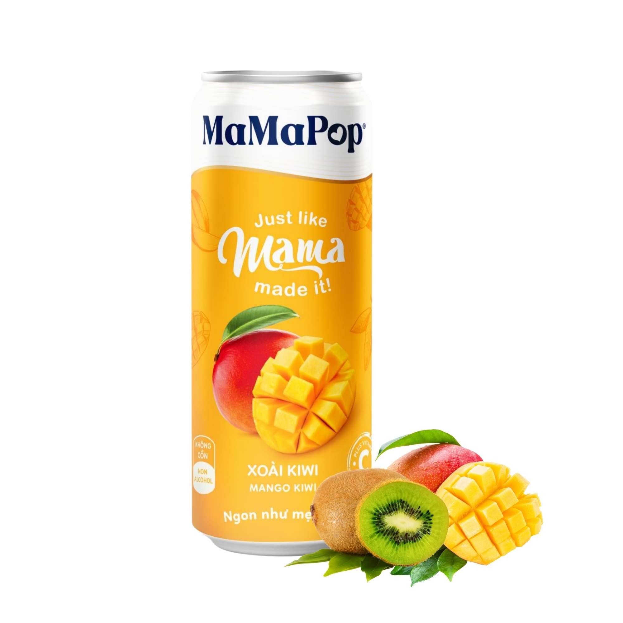Nước trái cây có ga Mamapop vị Xoài Kiwi lon 330 ml