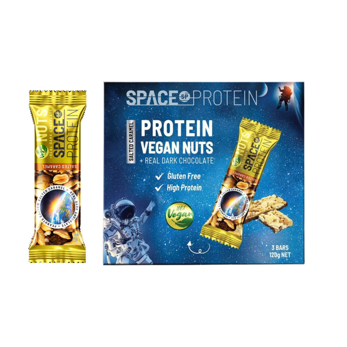 Thanh dinh dưỡng Space Protein thuần chay hạt và caramel muối 120 g (I0015824)