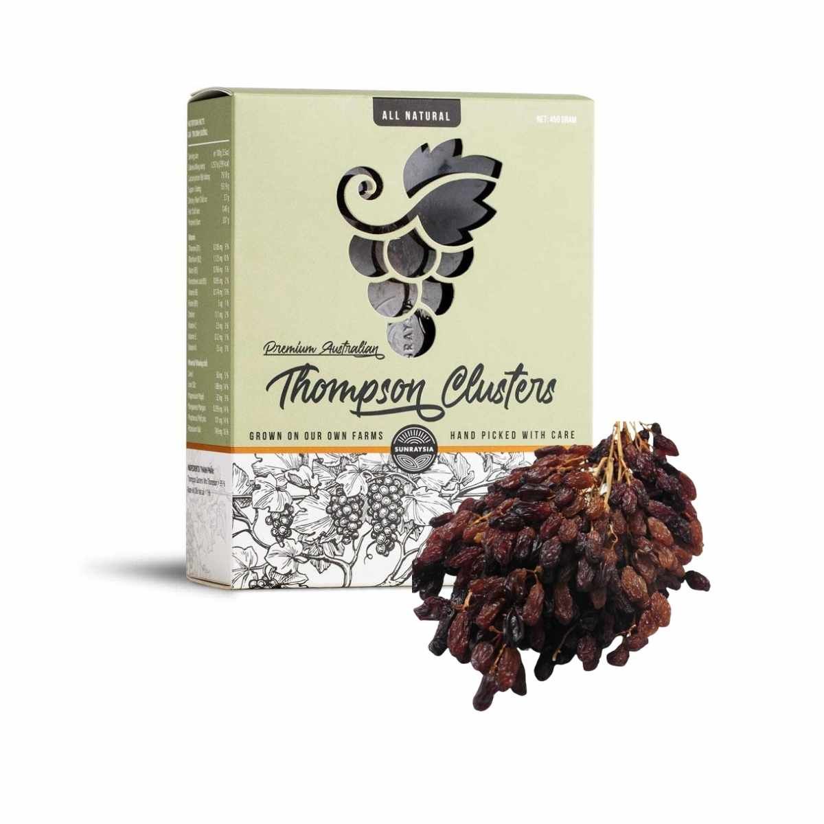 Nho khô nguyên cành Thompson Sunraysia hộp 450 g