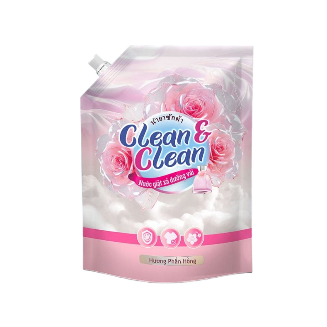 Nước giặt xả dưỡng vải Clean&Clean hương phấn hồng túi 3.2 lít