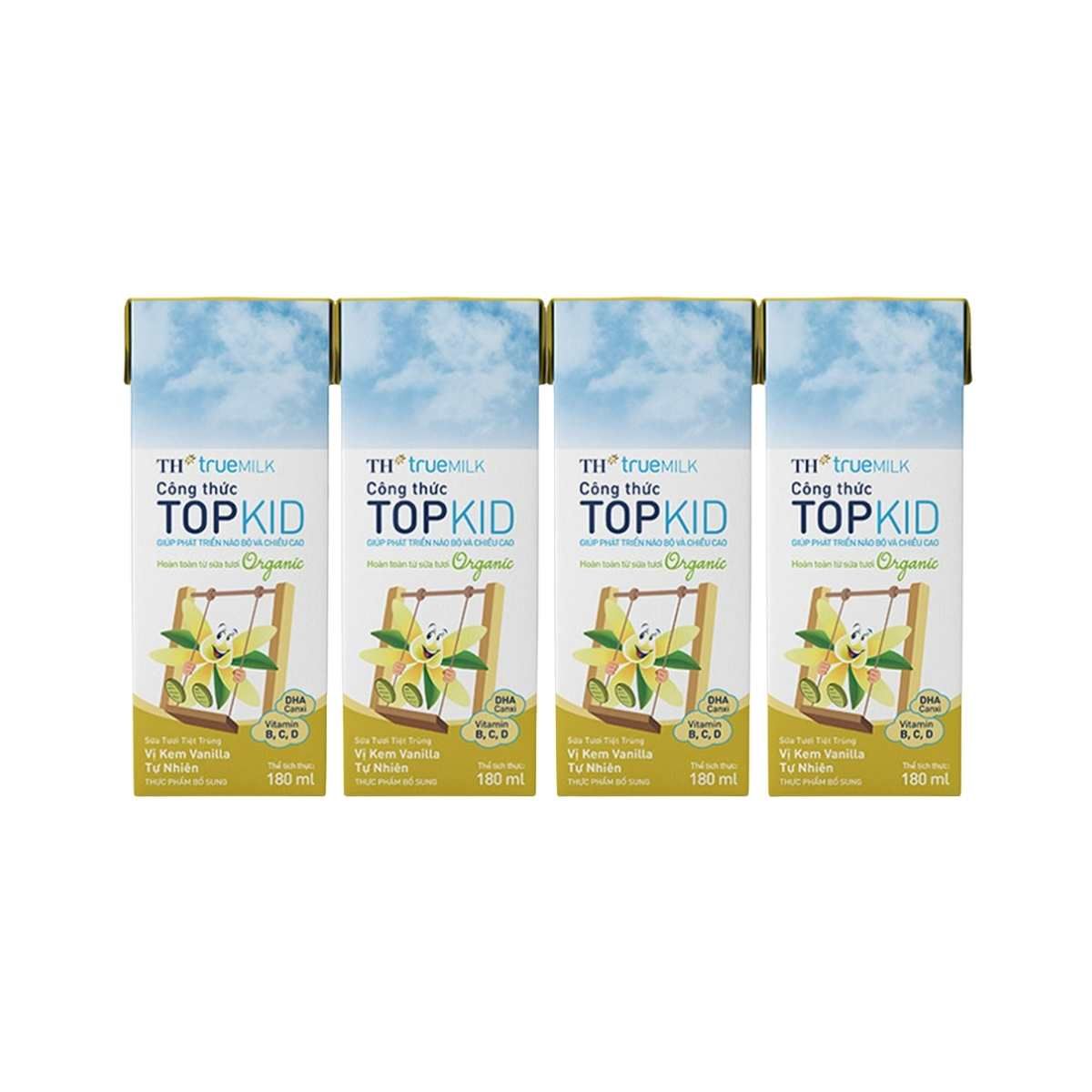 Sữa tươi tiệt trùng hữu cơ Topkid TH True Milk 4*180 ml