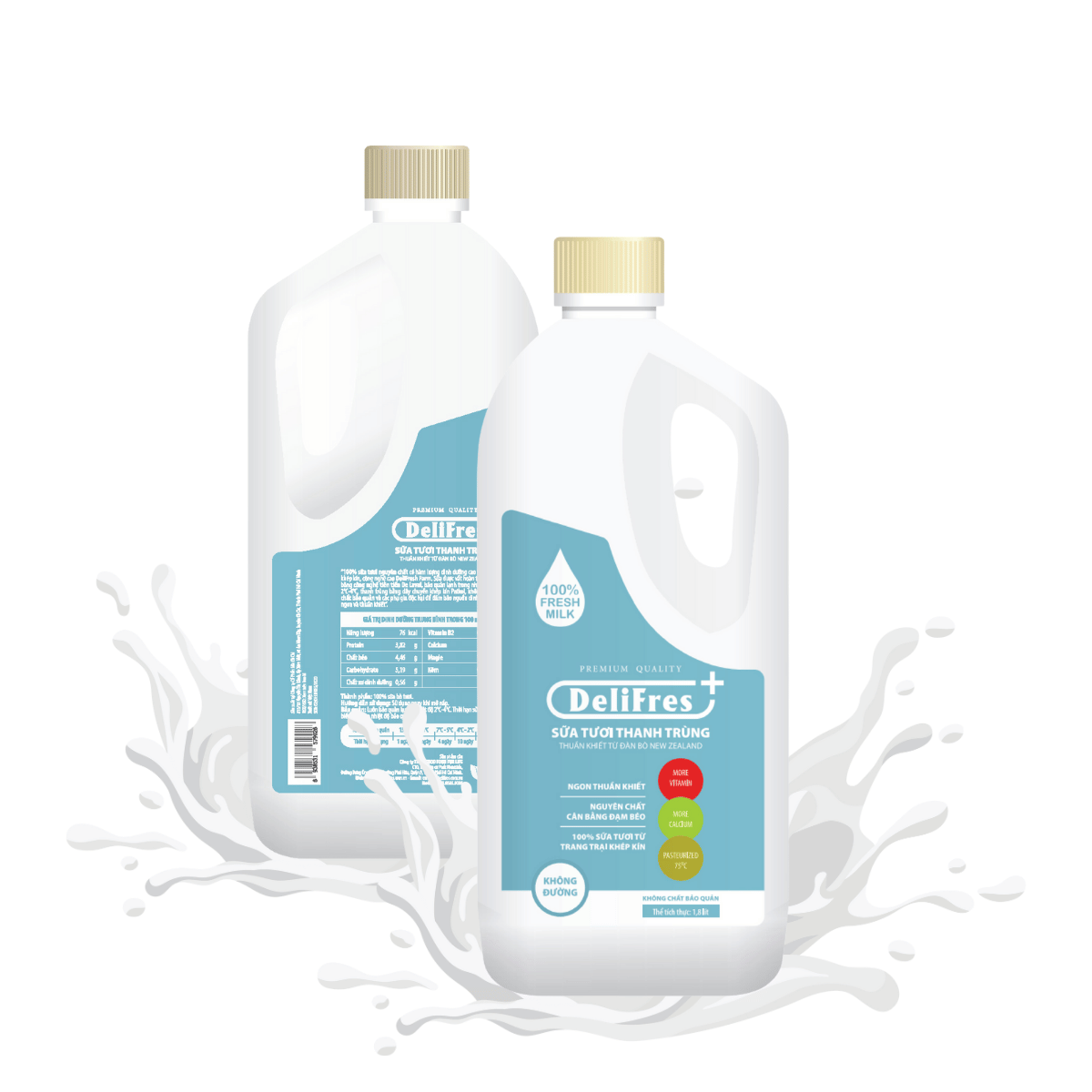 Sữa tươi thanh trùng DeliFres không đường chai 1.8L