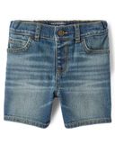 Quần short jean lưng thun wash xanh thumbnail_1