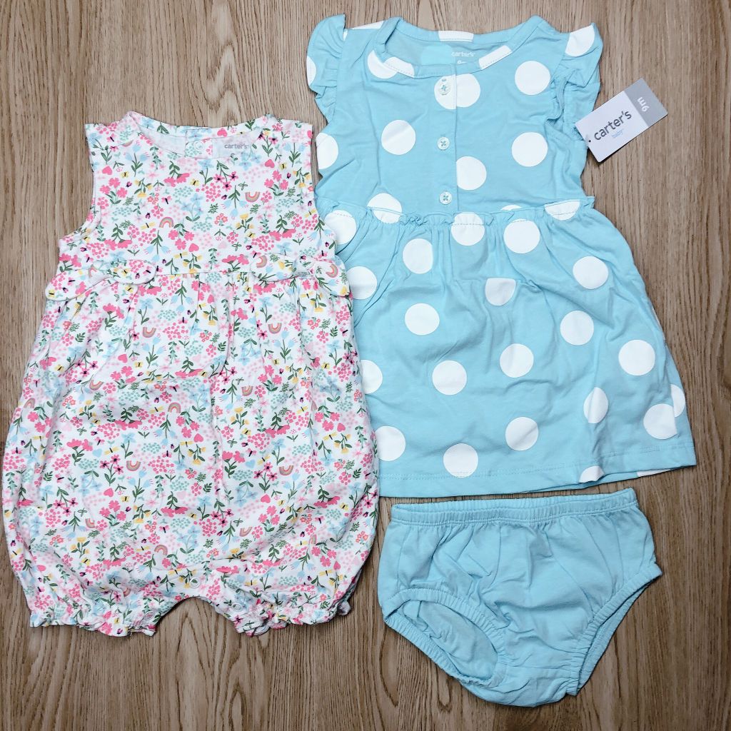Set 2 món đầm và romper bé gái