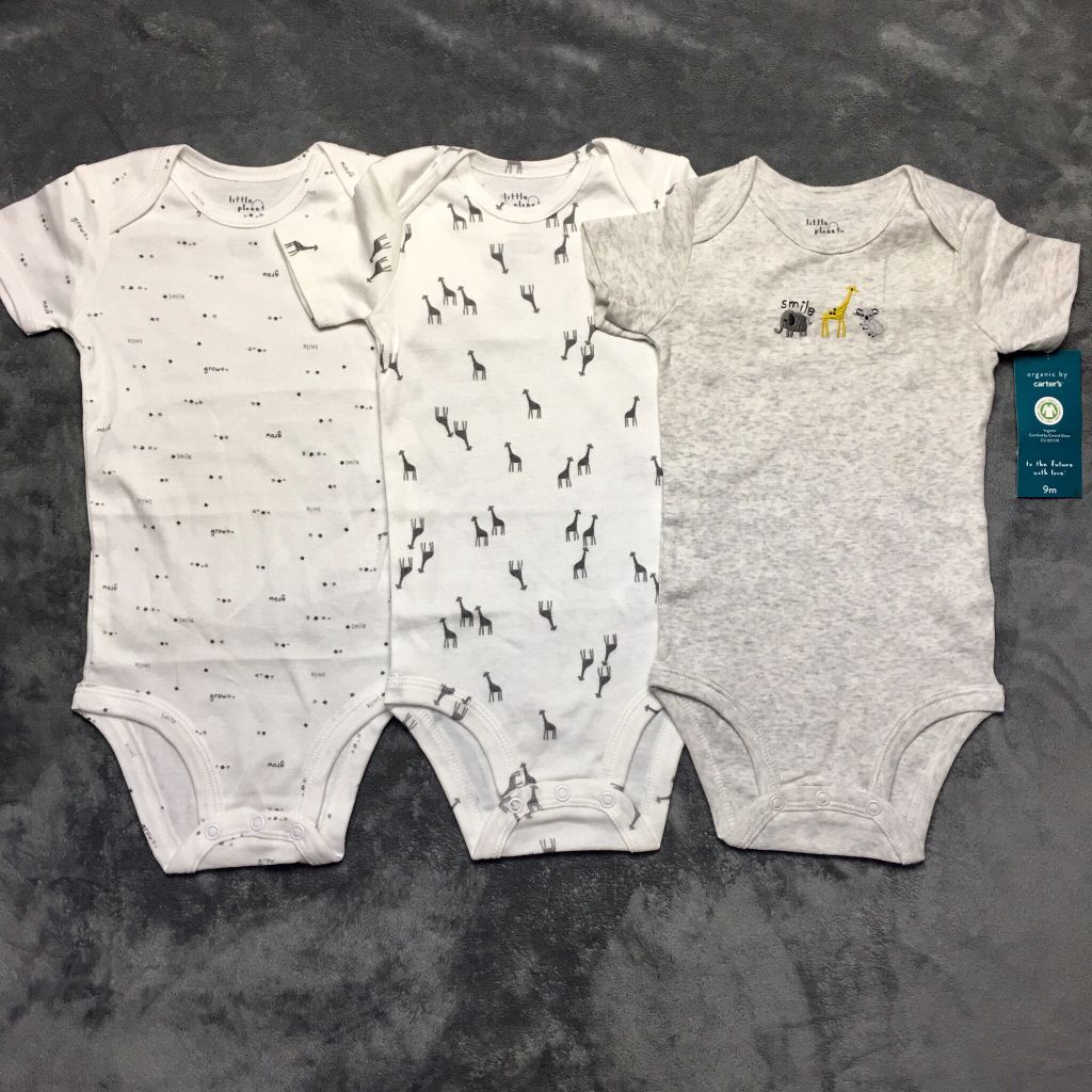 Set 3 bodysuit ngắn cotton organic