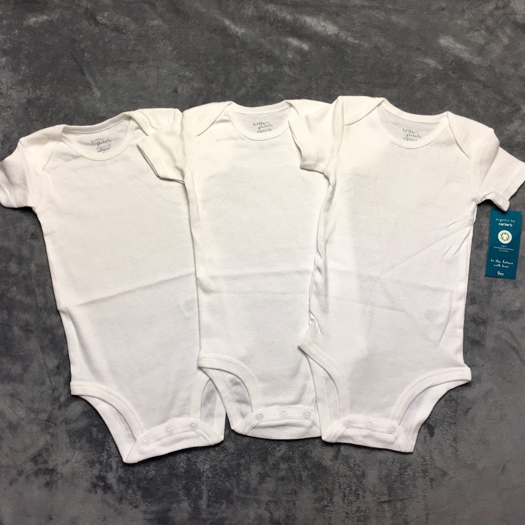 Set 3 bodysuit trắng tay ngắn cotton organic