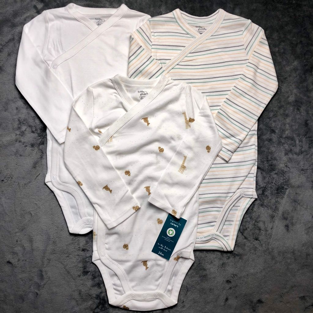 Set 3 bodysuit tay dài cài chéo cotton organic