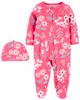 Sleepsuit cotton hồng hoạ tiết hoa khoá kéo 2 đầu kèm nón 1L778210 Carter's