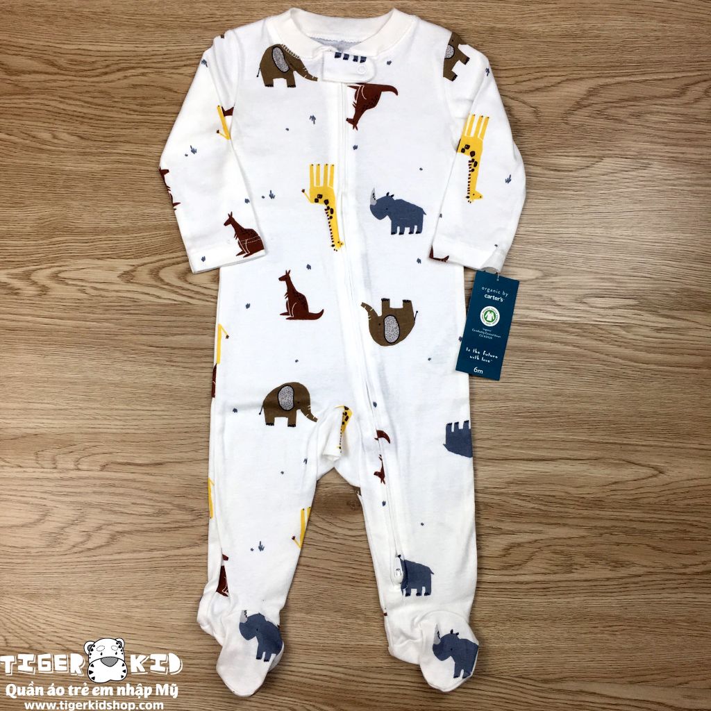 Sleepsuit cotton organic khoá kéo 2 đầu