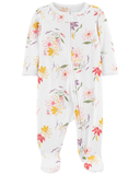 Sleepsuit cotton trắng hoạ tiết hoa khoá kéo 2 đầu thumbnail_1