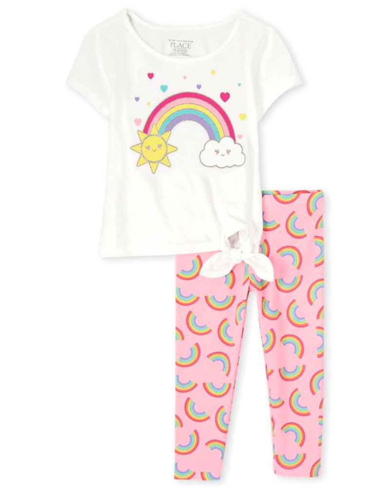 Set 2 món áo thun cách điệu kèm quần legging hồng 3018314_1128 Children's Place