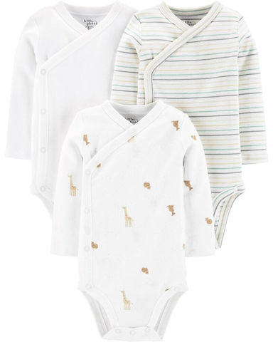 Set 3 bodysuit tay dài cài chéo cotton organic