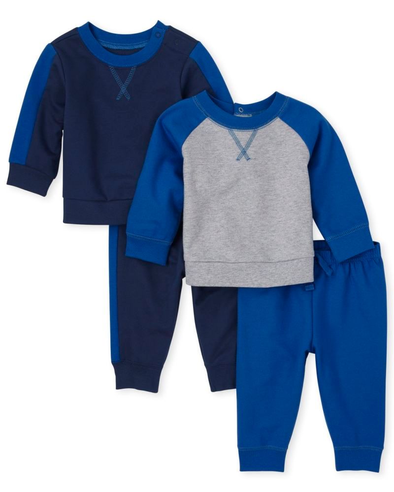Set 4 món đồ ngủ mặc nhà cotton terry phối xanh đen 3019375_1279 Children's Place