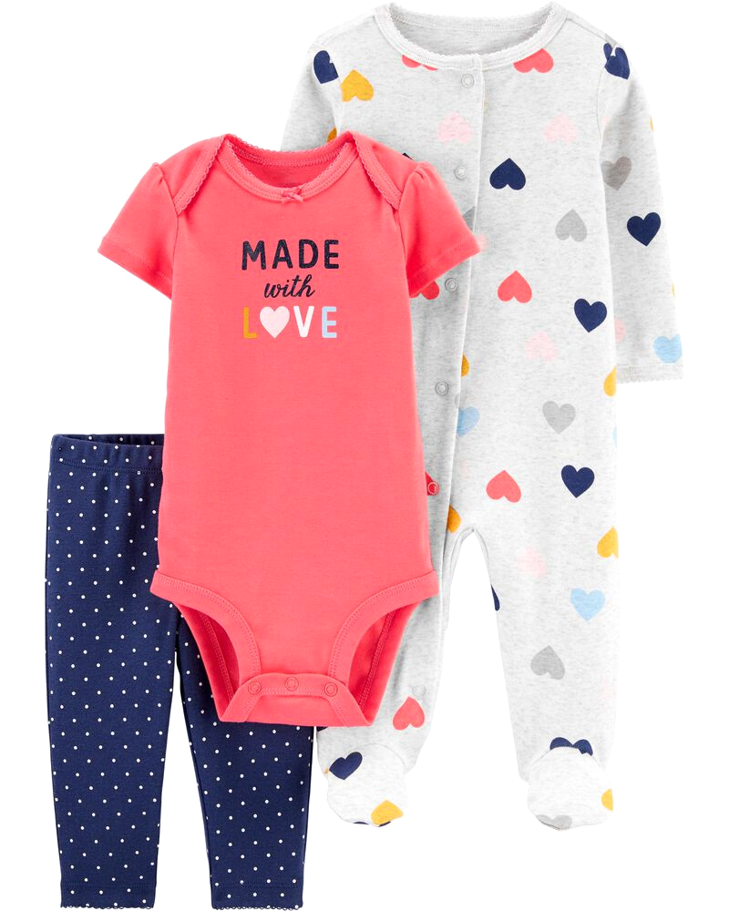 Set 3 món sleepsuit bodysuit và quần dài hồng trái tim 1J300210 Carter's