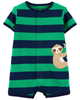 Romper cotton xanh sọc thêu Sloth 1K521410 Carter's