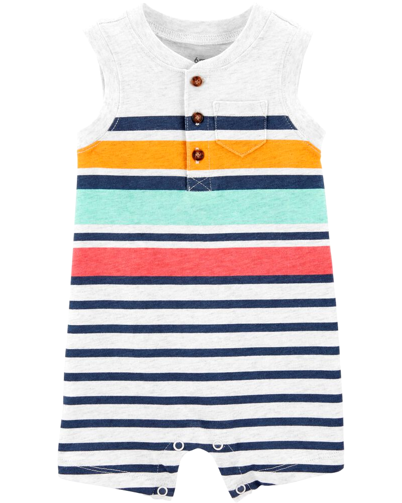 Romper sát nách cotton xám sọc màu cổ henley 1L579310 Carter's