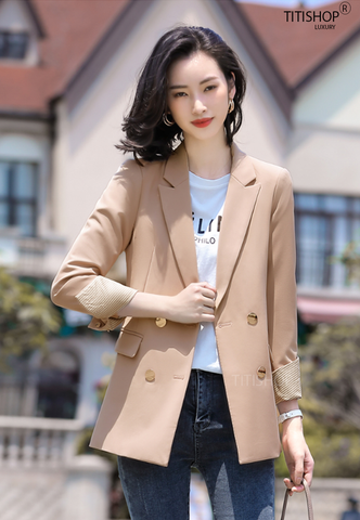 Áo vest Blazer nữ Titishop ANN259 Kem Luxury