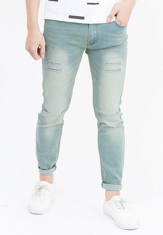 Quần jeans Nam rách gối màu đen QJ106 ( Xanh bạc)