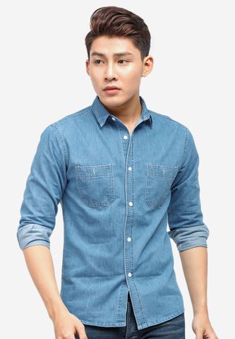 Áo sơ mi denim Titishop ADN34 xanh dương tay dài