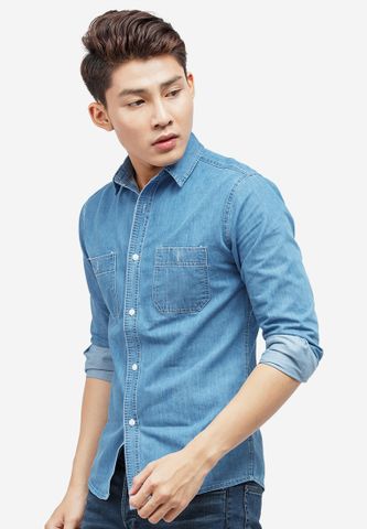 Áo sơ mi denim Titishop ADN34 xanh dương tay dài