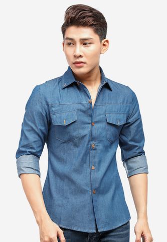 Áo sơ mi denim Titishop ADN33 xanh jean tay dài