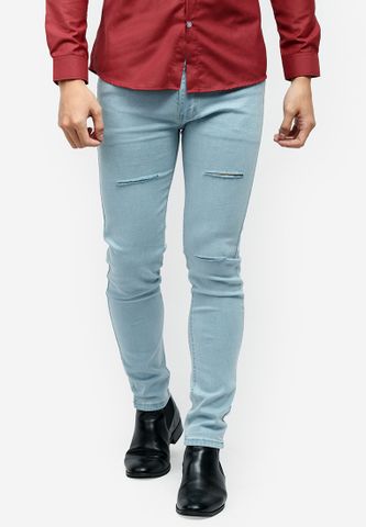 Quần jeans Titishop QJ146 màu xanh da trời rách gối