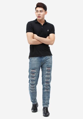 Quần jeans Titishop QJ159 màu xanh da trời rách ống