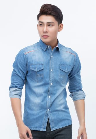 Áo sơ mi denim Titishop ADN37 tay dài màu xanh da trời​