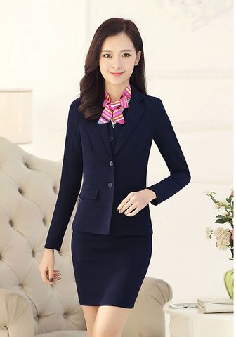 Bộ vest NỮ 2 nút Titishop ACC59 Kèm Váy ( xanh đen)