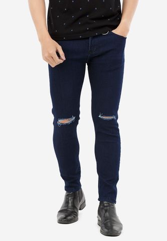 Quần Jeans Titishop QJ169 màu xanh dương đậm rách gối