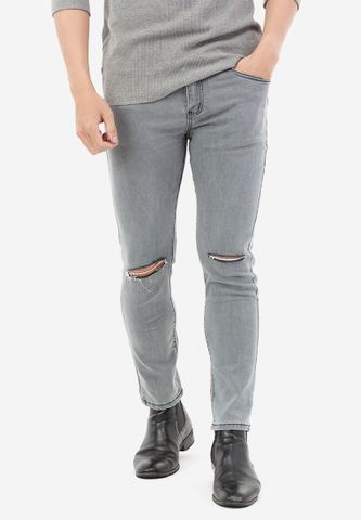 Quần Jeans Titishop QJ168 màu xám rách gối