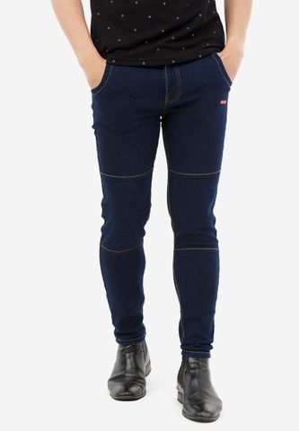 Quần Jeans Titishop QJ165 ỐNG CÔN màu xanh dương đậm phối chỉ nổi vàng