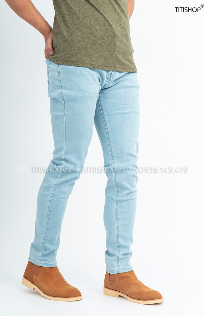 Quần jeans Titishop QJ161 wash bạc màu xanh da trời