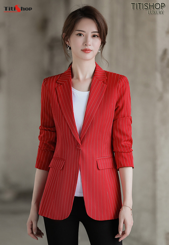 Aó vest Blazer nữ Titishop ANN239 Sọc đỏ Luxury