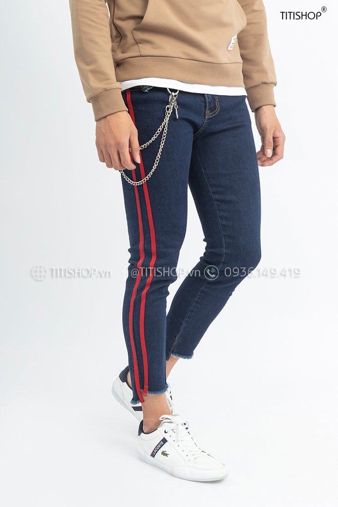 Quần jeans Nam Titishop QJ271 Phối sọc đỏ