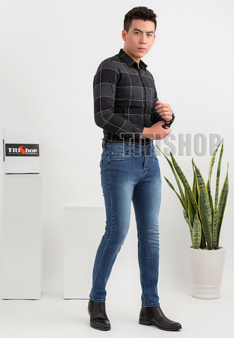 Quần jeans Titishop QJ224 trơn xanh jean