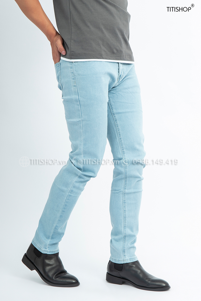 Quần jeans Titishop QJ161 wash bạc màu xanh da trời