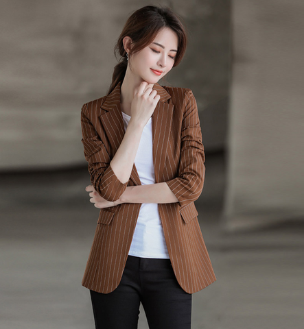 Aó vest Blazer nữ Titishop ANN242 Sọc nâu Luxury