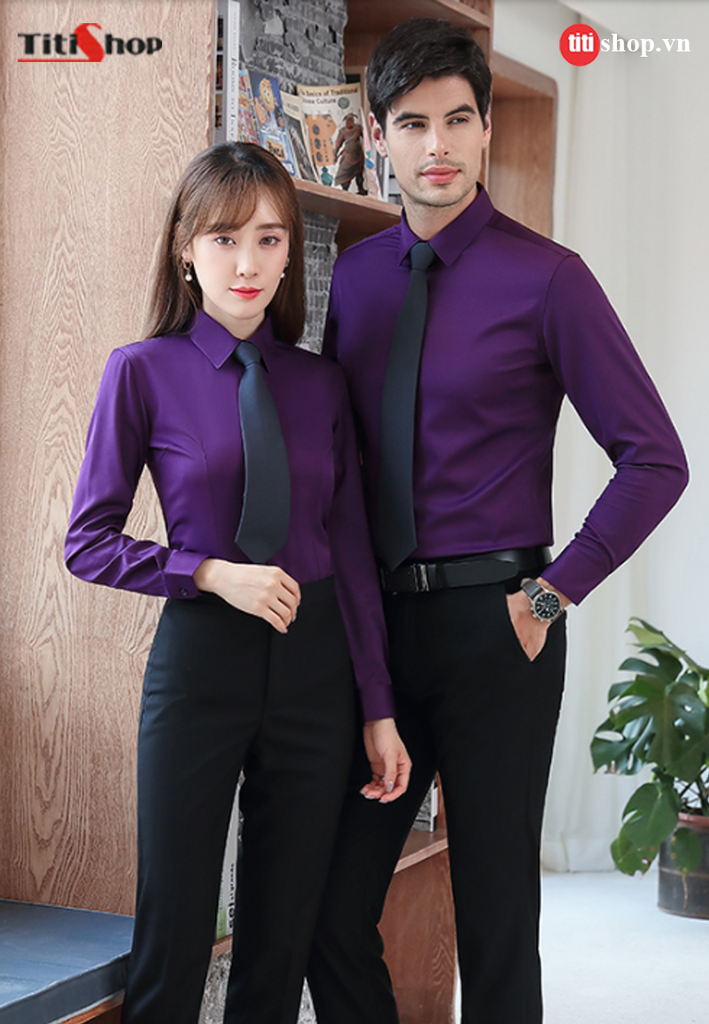 Áo Sơ Mi NAM NỮ Titishop SMN1́92 Tím ( Twill Cotton )