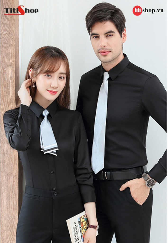 Áo Sơ Mi NAM NỮ Titishop SMN1́91 Đen (Twill Cotton )