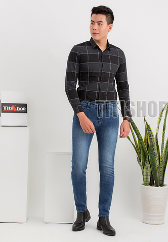 Quần jeans Titishop QJ224 trơn xanh jean