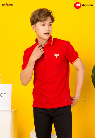 Áo Thun Cổ bẻ Titishop AT523 Đỏ thêu ong