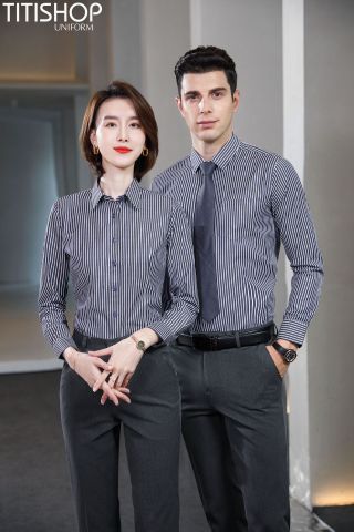 Đồng Phục Sơ Mi Sọc Titishop (90% sợi Polyester )